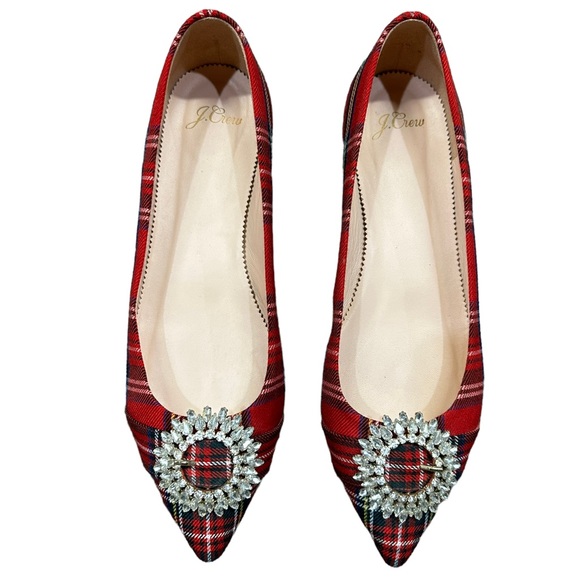 J.CREW Flats Red Stewart Tartan Crystal Buckle RARE - Picture 5 of 11